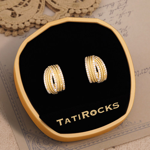 丹麦【设计师】Tatirocks满钻双C个性耳钉高级感轻奢珍玩摆件耳环