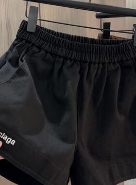 欧货2025秋季字母刺绣牛仔短裤休闲裤子女高腰显瘦阔腿裤时尚韩版