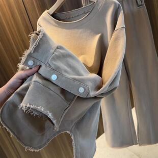 女2024新款 套装 宽松慵懒卫衣两件套 拖地裤 欧货春秋休闲毛圈长袖