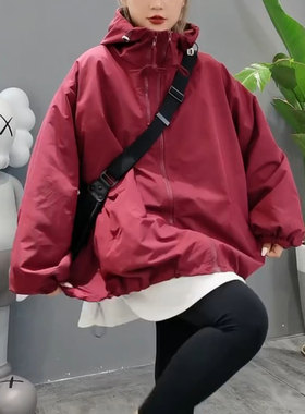 港风双拉链冲锋衣外套女