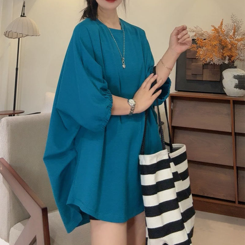 欧货2026新款慵懒风斗篷蝙蝠袖T恤女半袖宽松圆领显瘦大版上衣