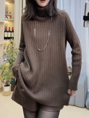 欧货2023秋冬季 高领套头宽松显瘦开叉前短后长针织打底毛衣女 新款