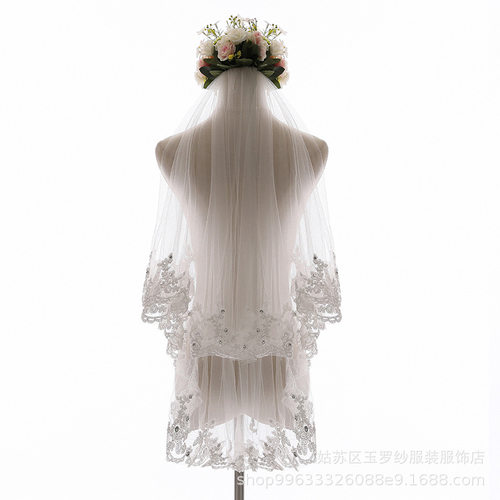 欧美蕾丝加钻新娘结婚头纱头饰