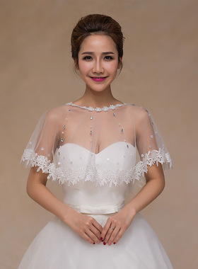 欧美薄款蕾丝套头一字纱披肩礼服