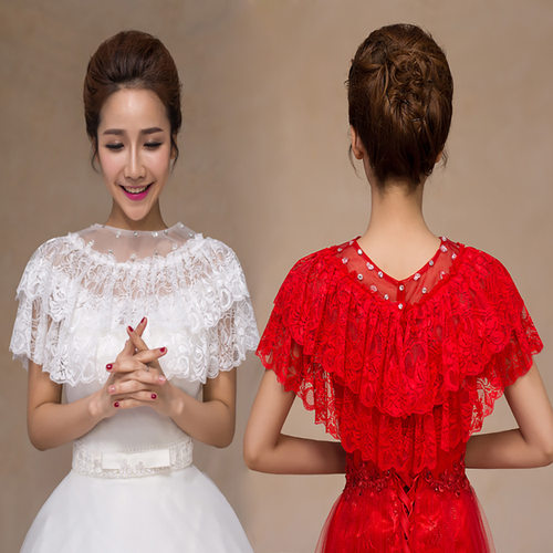 春秋欧美套头蕾丝纱新娘婚纱披肩