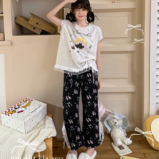 花边套装 小熊家睡衣合集2026春夏新款 长裤 短袖 家居服 纯棉分体式