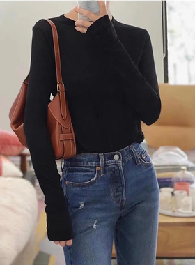 baserange法式法国竹棉纤维百搭圆领长袖tee打底衫上衣亲肤透气