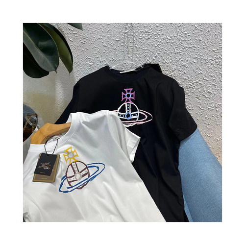 24夏季新款vw西太后蓝色土星印花logo纯棉短半袖T体恤tee宽松男女