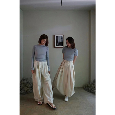 baserange修紧身柔软长袖tee打底衫上衣天丝纯欲风女士木耳边蓝色