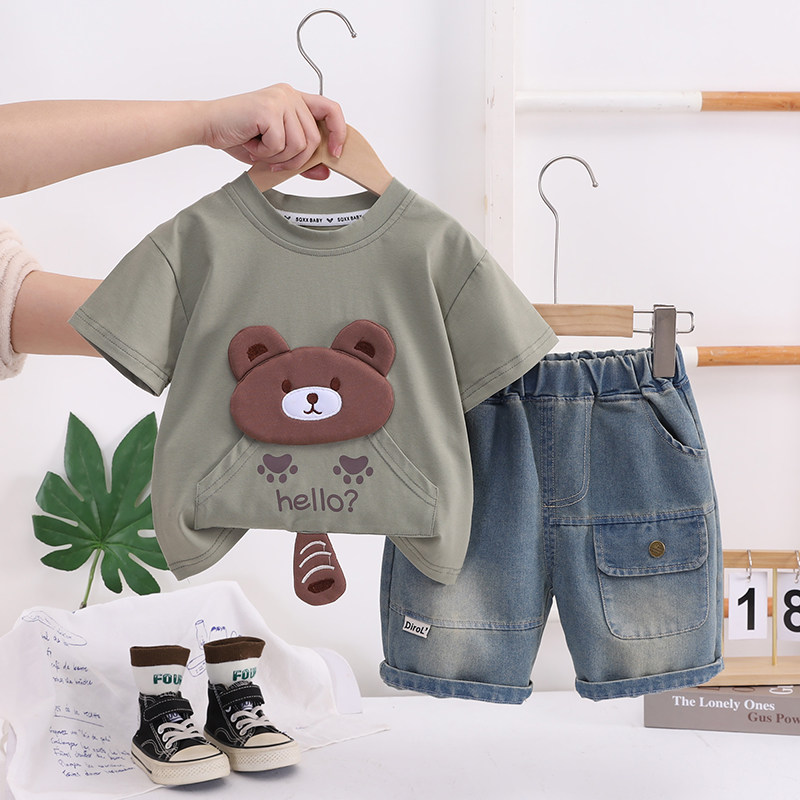 儿童夏季套装1-2-3-4岁男宝宝卡通短袖两件套婴儿分体衣服新生儿5