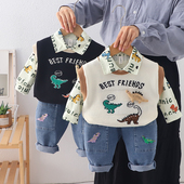 4岁男宝宝卡通毛衣背心三件套婴儿春季 套装 9个月 儿童秋装