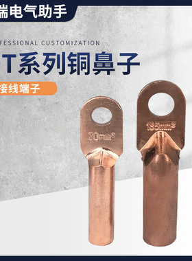 国标铜线鼻子DT-35mm 95mm平方铜线耳电缆堵油铜接头端子加厚紫铜