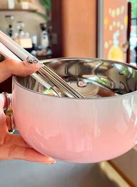 304不锈钢碗食品级家用儿童防摔吃饭个人专用碗双层防烫可爱餐具