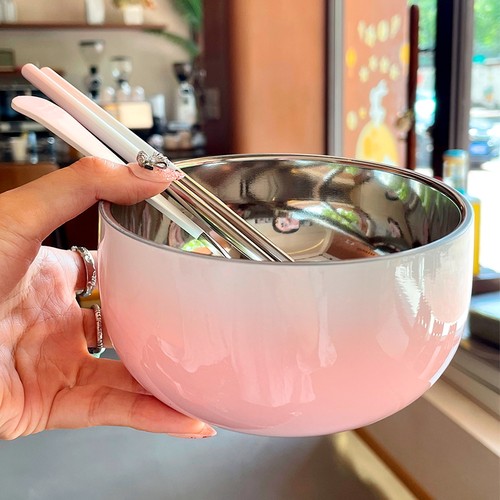 304不锈钢碗食品级家用儿童防摔吃饭个人专用碗双层防烫可爱餐具