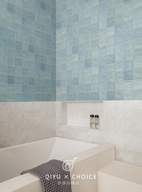 复古蓝色手工砖瓷砖卫生间浴室厨房小白砖奶茶店民宿餐饮背景墙砖