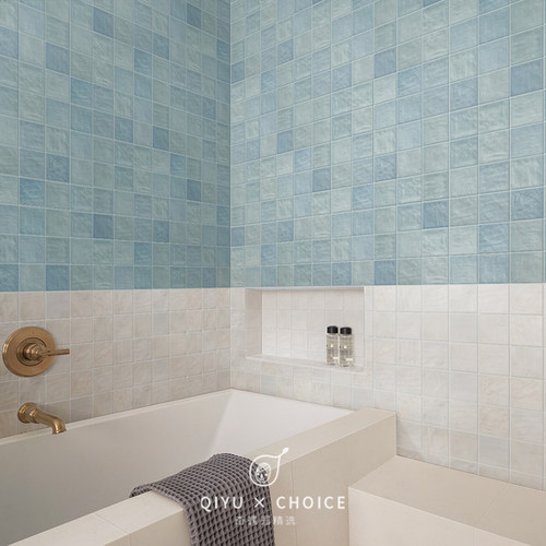 复古蓝色手工砖瓷砖卫生间