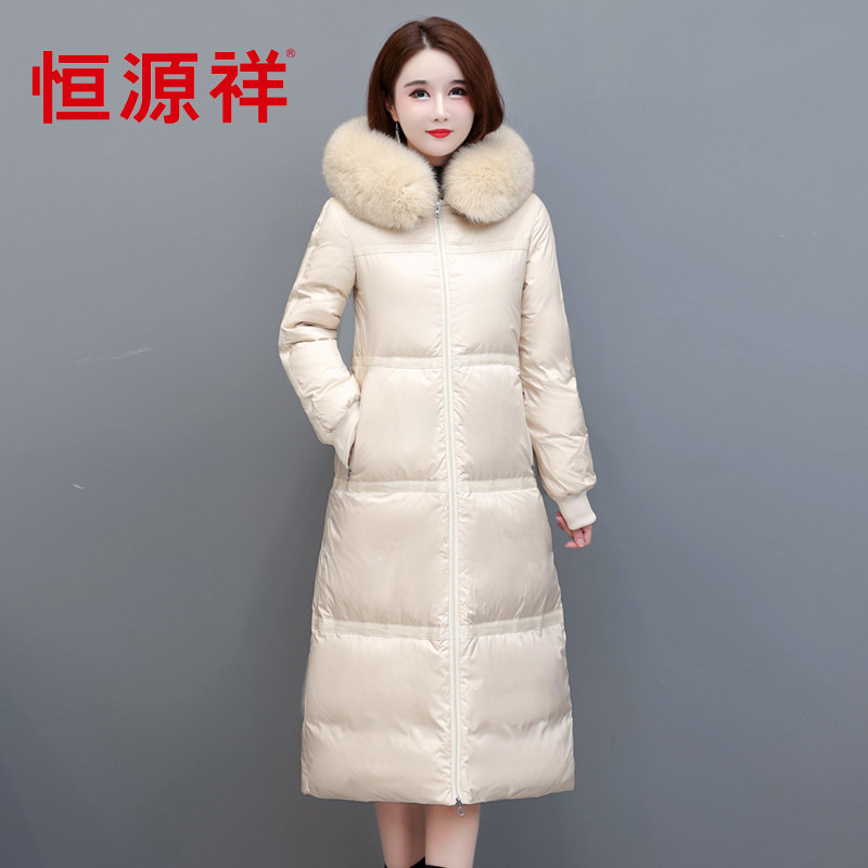 恒源祥中年妈妈过膝长款羽绒服女加厚新款喜婆婆红色品牌40-70