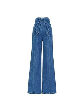 【刘亦菲同款】AORAN后腰蝴蝶结蓝色牛仔裤女长款25春季新款棉