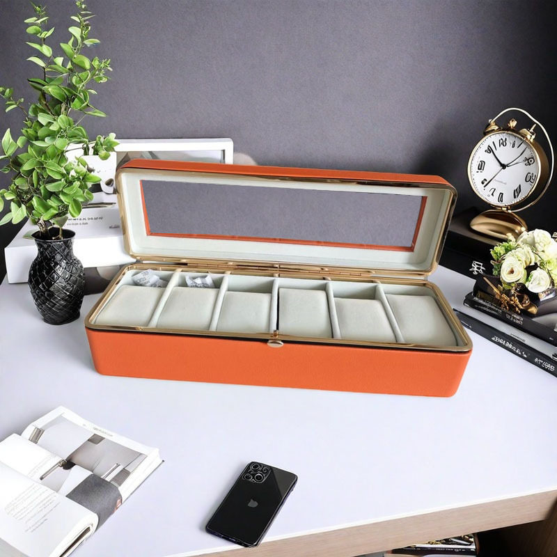 高级感表盒优质皮革金属边框手表盒玻璃天窗手表收纳展示包装盒子