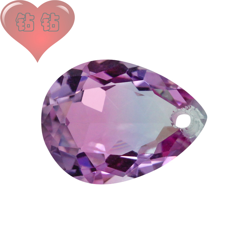 水滴形合成西瓜碧玺玻璃单孔裸石 梨形打洞钻人造渐变宝石BX07