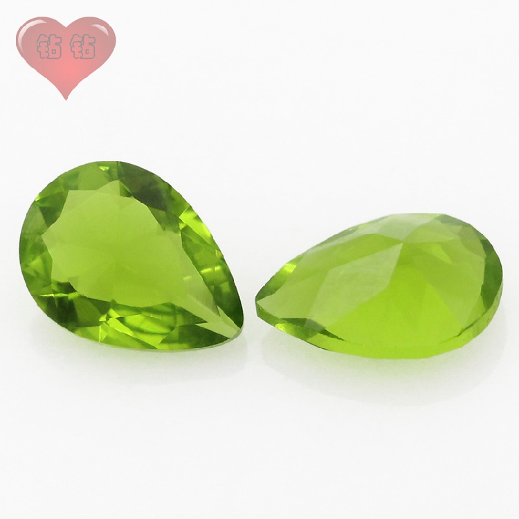 水滴形橄榄绿色玻璃裸石戒面 梨形橄榄绿玻人造彩色散珠镶嵌耳钉