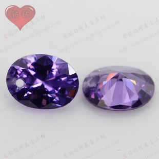 紫红色椭圆形单孔锆石裸钻 蛋形打孔人造CZ宝石镶耳钉耳夹主石DIY