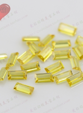 金黄色长方形直角车平锆石裸石 合成彩色宝石微镶手表美甲高仿钻