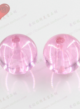 粉红色圆形光珠锆石裸石 圆珠子散珠全孔打孔手工仿钻项链耳钉