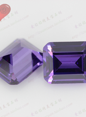紫色祖母绿形切工锆石裸石 长方倒角车平切割戒面 紫红色CZ仿钻石
