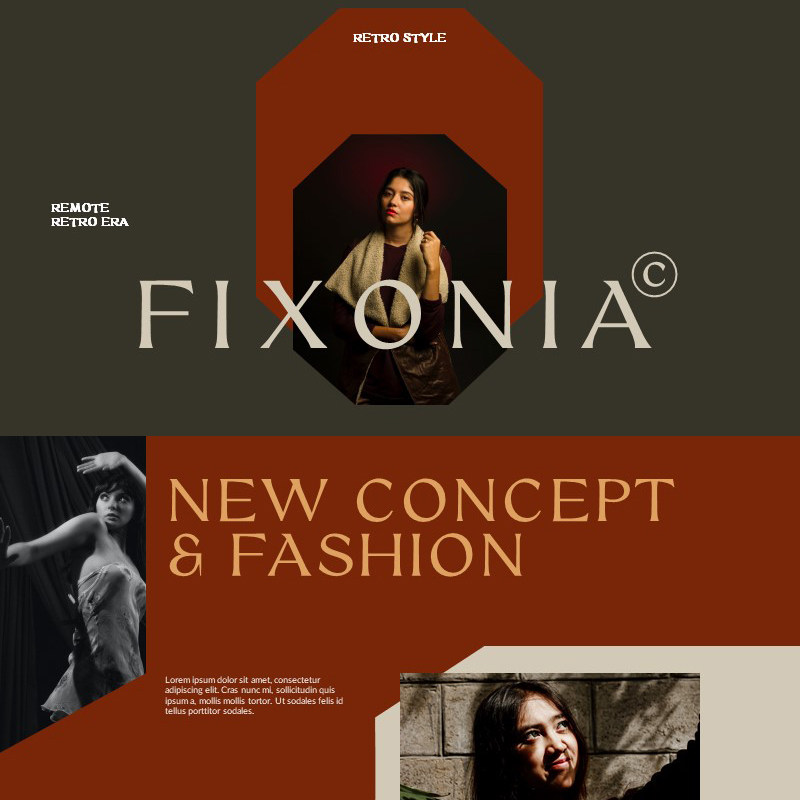 XY189复古PPT模版红绿色杂志页老电影设计感时尚艺术汇报欧美风