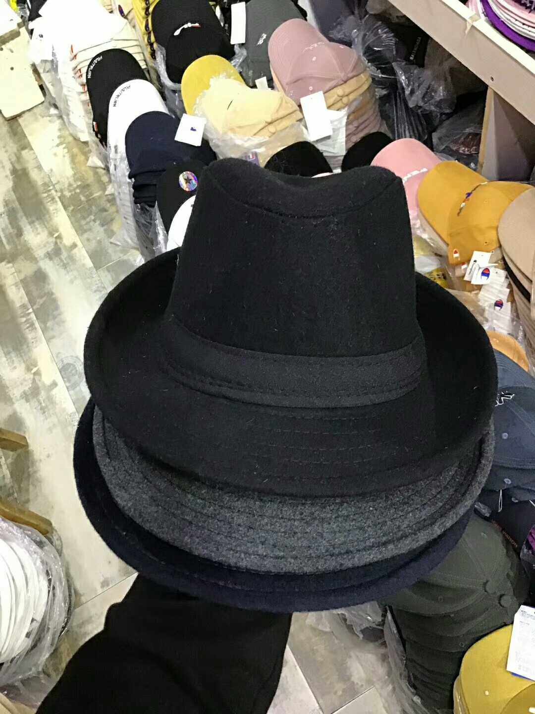 男女春秋平顶礼帽男冬毛呢保暖秋冬中老年人爵士黑色骑士宽檐帽子