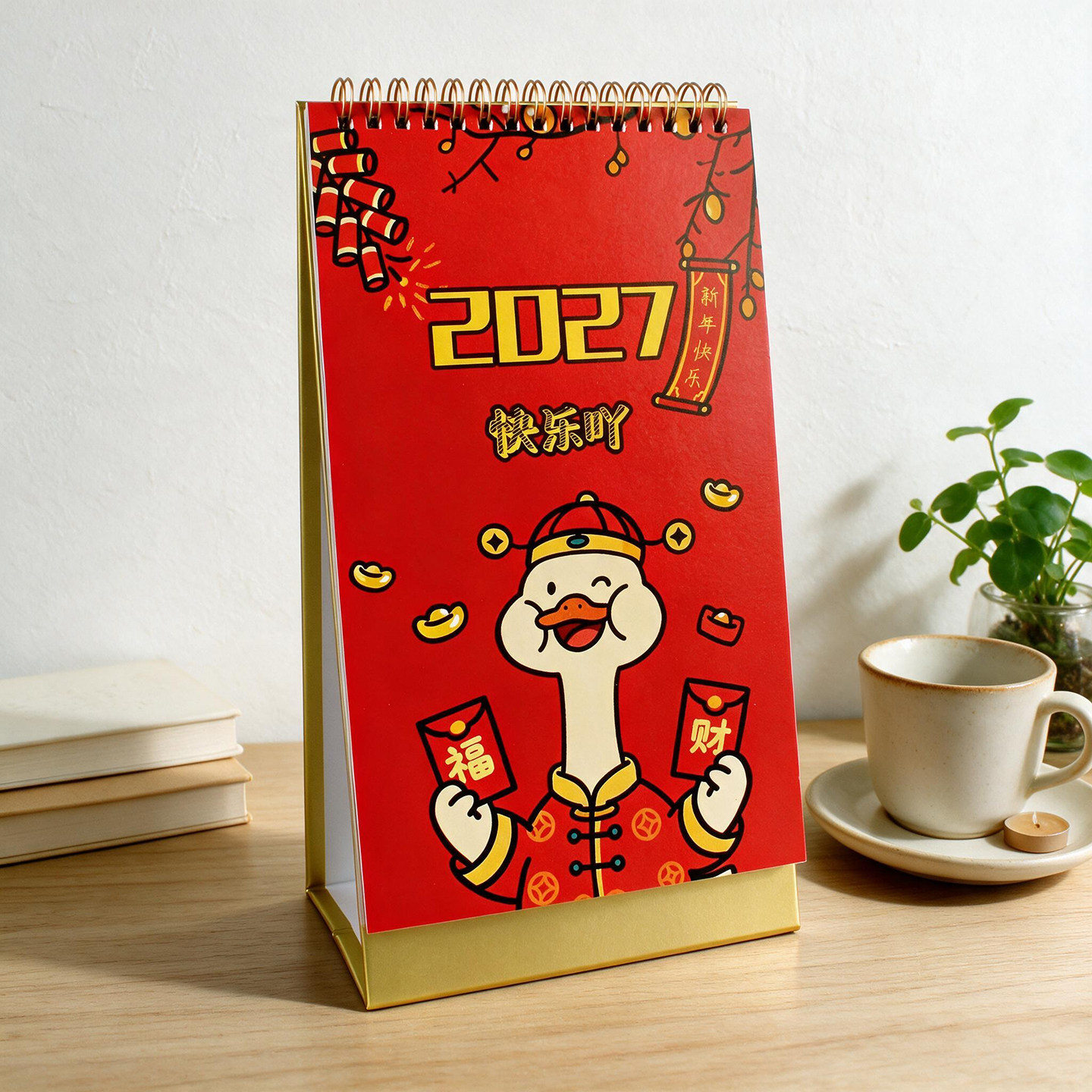 2027羊年创意简约精品文化桌面竖式高架台历日历摆件广告定制logo