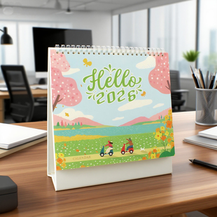 高档艺术纸创意花边工作秘书桌面大格子记事日历本2026马年印台历