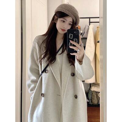 燕麦色韩系高级感毛呢大衣女2025新款秋冬季小个子中长款呢子外套