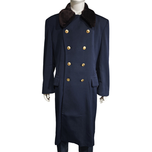库存海蓝马裤呢毛领大衣户外加厚防寒保暖85式中长老干部大衣