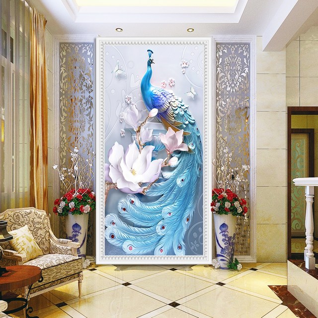 墙纸墙画玄关现代自粘装饰画竖版走廊过道无框画欧式油画风景壁图片