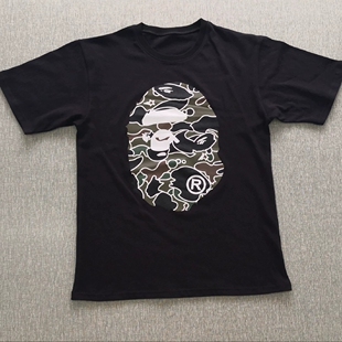 宽松休闲圆领打底衫 直播专拍 潮牌猿人头联名迷彩印花T恤男夏季