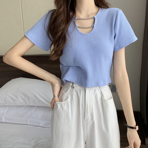 Summer design sense short clothes women's wear  new short sleeved T-shirt with high waist sweet spicy girl style