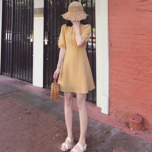 New summer clothes slim women's clothes short short stature fat heart covering belly dress short style