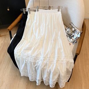 高腰显瘦A字镂空花边裙女 新款 法式 蕾丝拼接蛋糕裙女2026春季