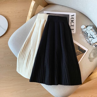 针织鱼尾半身裙女2025新款秋冬款加厚百褶裙小个子高腰a字短裙子