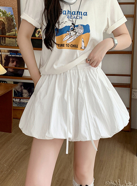 白色花苞短裙裤女2026春夏新款泡泡花苞伞裙灯笼高腰a字短裤裙