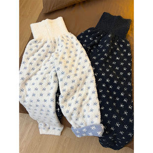 长裤 甜美风少女纯欲碎花半边绒睡裤 加厚家居服遛弯裤 新款 女秋冬季