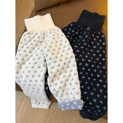 少女纯欲碎花半边绒睡裤女秋冬季