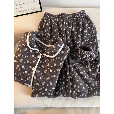 纯欲碎花少女法兰绒睡衣女秋冬季