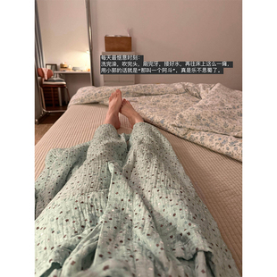 简约小清新绿色小星星印花睡袍少女夏季新款舒适可外穿家居服浴袍