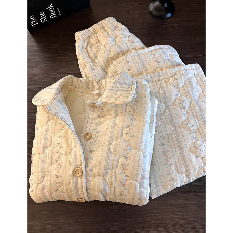 日系田园风碎花夹棉翻领睡衣女秋冬新款加厚保暖居家服套装可外穿,女士内衣/男士内衣/家居服,睡衣/家居服套装,淘宝优惠券,粉丝福利购,淘宝优惠卷