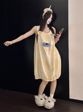 夏季可爱酷猫印花吊带睡裙