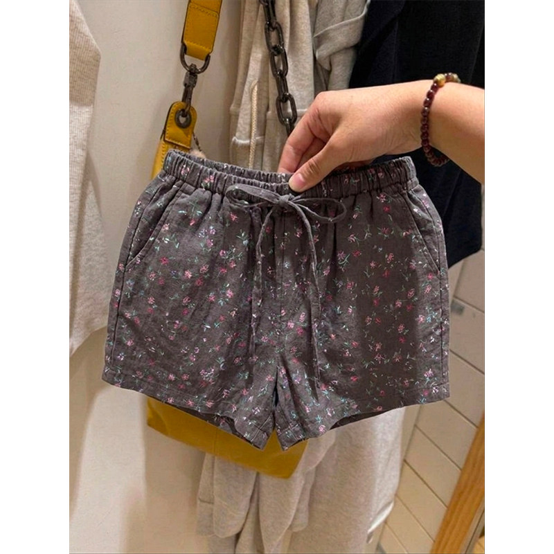夏季美式辣妹碎花抽绳家居短裤图片