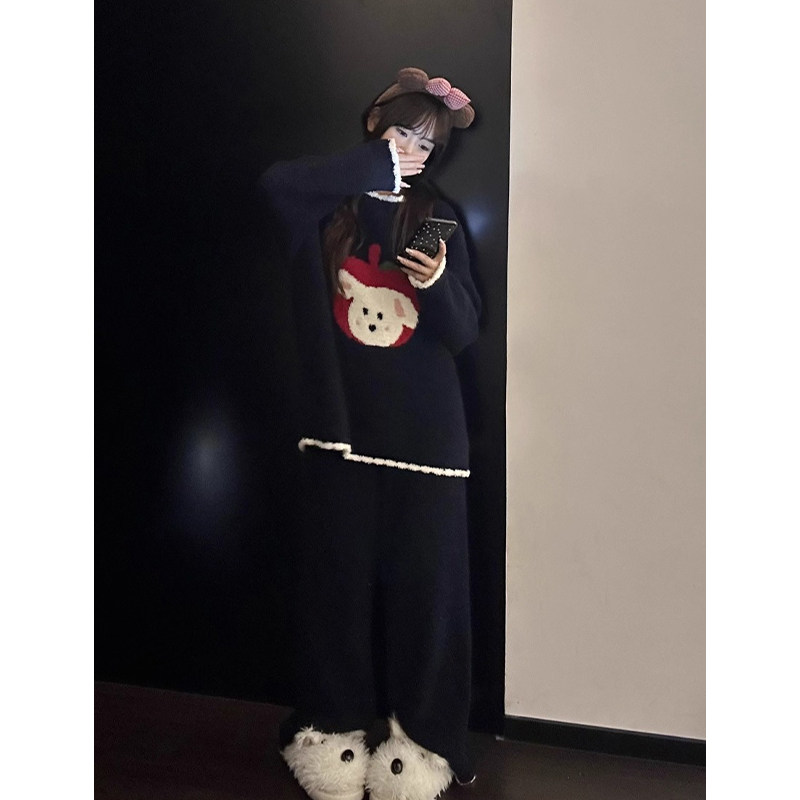 少女可爱卡通苹果印花半边绒睡衣女秋冬季新款长袖长裤家居服套装,女士内衣/男士内衣/家居服,睡衣/家居服套装,淘宝优惠券,粉丝福利购,淘宝优惠卷